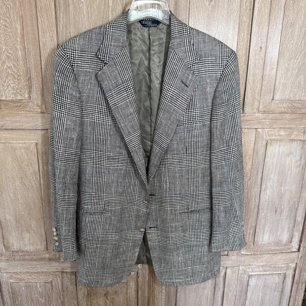Vintage Polo Ralph Lauren 42L Glen Plaid Sport Coat Made USA Union 3 Button